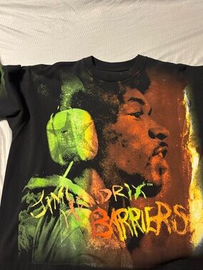 Rare Jimi Hendrix Black Short-Sleeve Graphic Tee with Orange & Neon Green Print